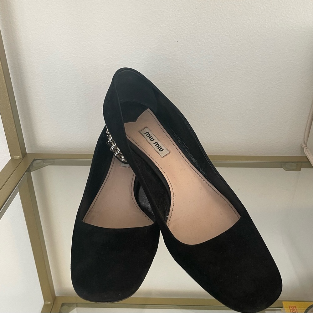MIU MIU Womens Black Suede Crystal Block Heel Pumps 40/9-9.5- Very Very Nice - Picture 6 of 8